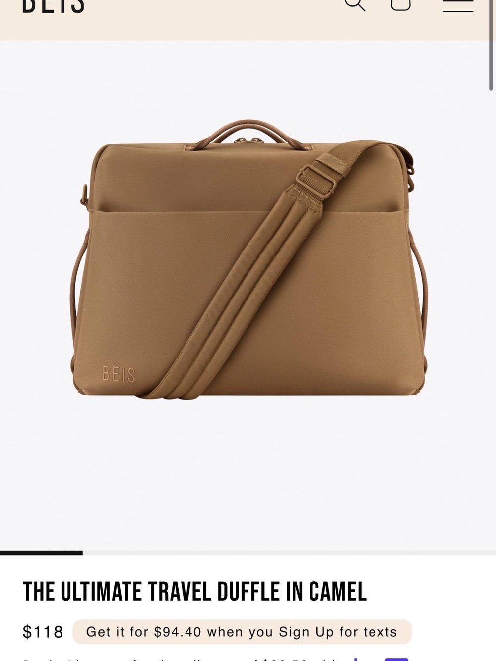BEIS Camel Duffel Bag